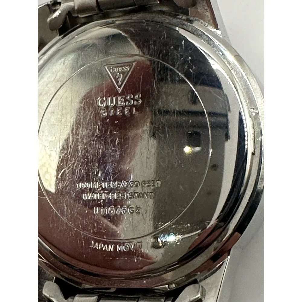 Guess Steel Watch Men U11576G2 Silver Tone Round Blue Dial 44mm New Battery 7